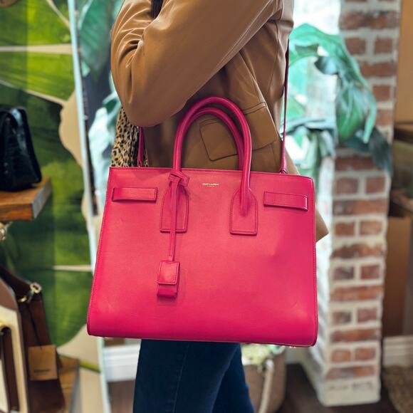 SAINT LAURENT Sac de Jour Small Pink Leather Tote Bag - Picture 2 of 16